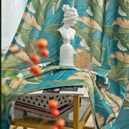 Cotton Linen Curtains American Style Banana Leaf Printed