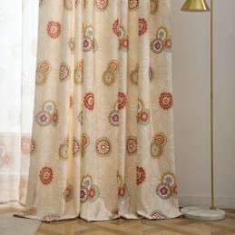 Cotton Linen Curtain Made to Measure Curtain American Style Flower Printed Semi Blackout