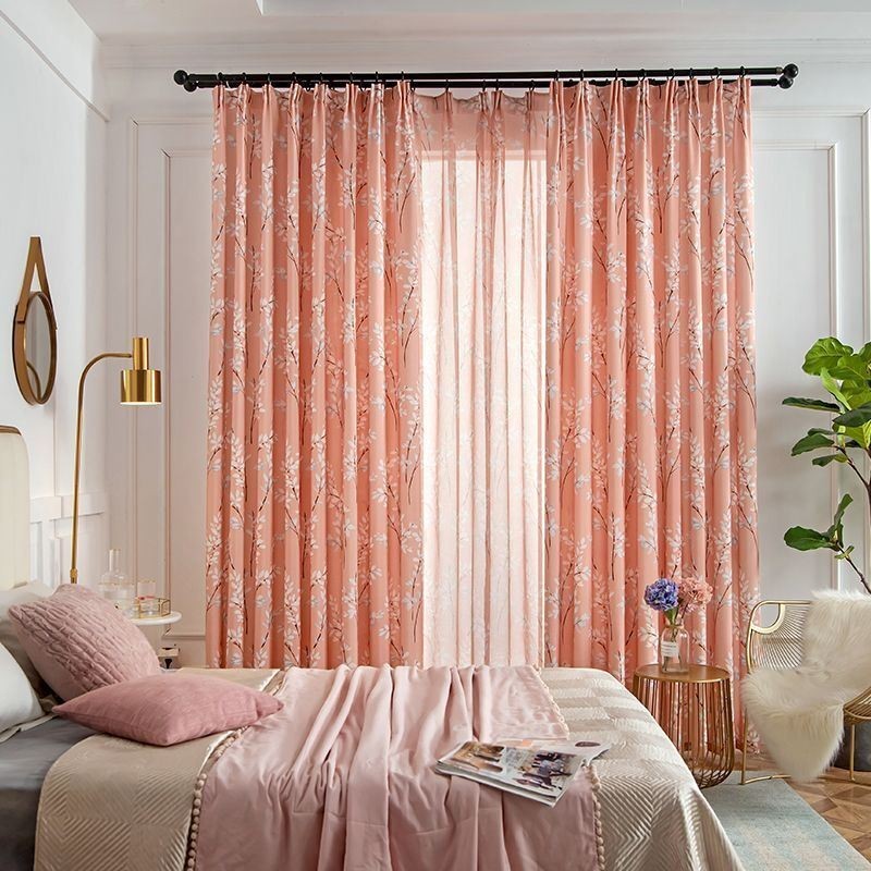 Curtain Made to Measure Curtain American Style Plant Printed Semi Blackout