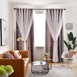 Blackout Curtain Made to Measure Curtain Hollow Star With Sheer Bedroom