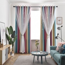 Blackout Curtain Made to Measure Curtain Hollow Star With Sheer Bedroom
