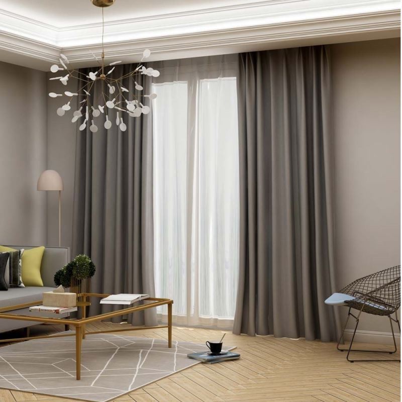 Modern Grey Blackout Curtain Made to Measure Curtain Solid Color Silk Imitation Living Room Bedroom Fabric