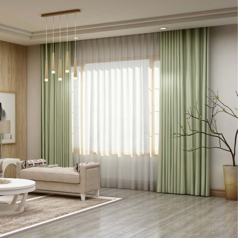 Solid Light Green Curtain Made to Measure Curtain Modern Silk Imitation Living Room Bedroom Blackout Fabric