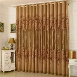 Retro Sheer Curtain Made to Measure Curtain Jacquard Living Room Brown