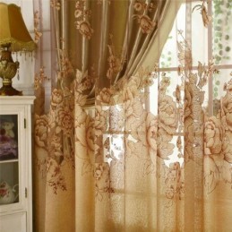 Retro Sheer Curtain Made to Measure Curtain Jacquard Living Room Brown
