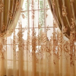 Retro Sheer Curtain Made to Measure Curtain Jacquard Living Room Brown