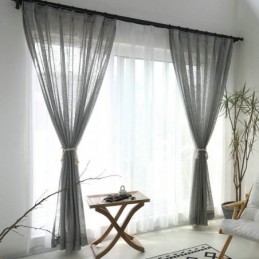 Grey Sheer Curtain Made to Measure Curtain Breathable Solid Color Voile Living Room Bedroom