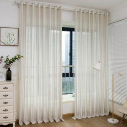Nordic Simple Sheer Curtain Made to Measure Curtain Stripes Jacquard Environment Protective Linen Blended Fabric
