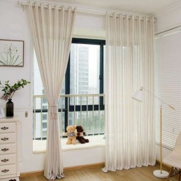 Nordic Simple Sheer Curtain Made to Measure Curtain Stripes Jacquard Environment Protective Linen Blended Fabric