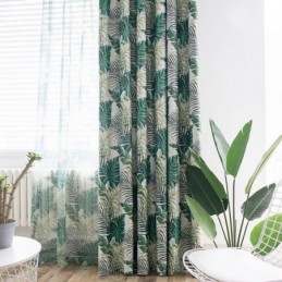 Green Leaf Curtain Made to Measure Curtain Jungle Themed Romantic American Rural Bedroom Living Room Blackout Fabric