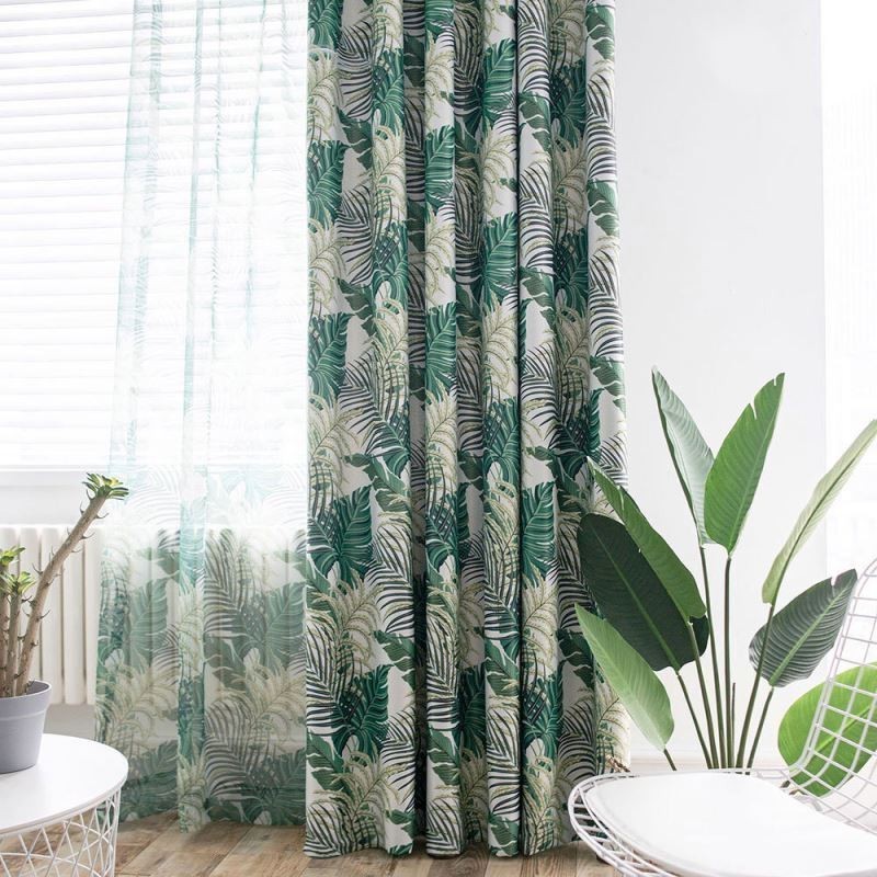 Green Leaf Curtain Made to Measure Curtain Jungle Themed Romantic American Rural Bedroom Living Room Blackout Fabric