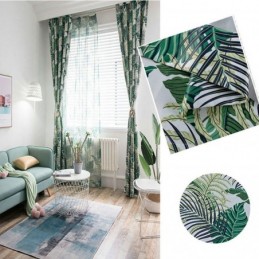 Green Leaf Curtain Made to Measure Curtain Jungle Themed Romantic American Rural Bedroom Living Room Blackout Fabric
