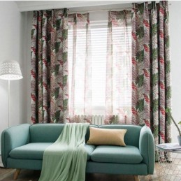 Green Leaf Curtain Made to Measure Curtain Jungle Themed Romantic American Rural Bedroom Living Room Blackout Fabric