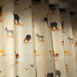 Beige Cartoon Pattern Curtain Made to Measure Curtain Lion Giraffe Elephant Children’s Room Curtains