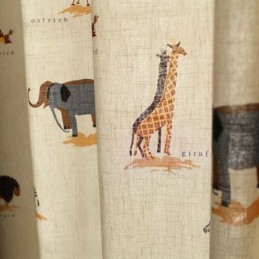 Beige Cartoon Pattern Curtain Made to Measure Curtain Lion Giraffe Elephant Children’s Room Curtains