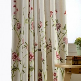 Modern Linen Blackout Curtain Made to Measure Curtain Minimalist Red Flower Embroidered