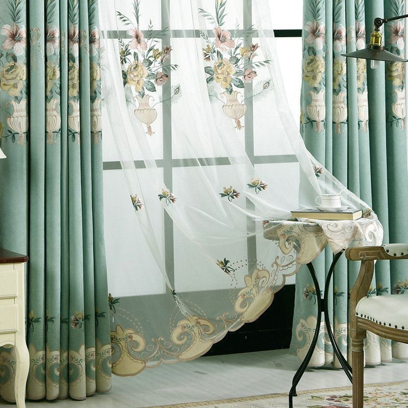 Breathable Embroidery Sheer Curtain Made to Measure Curtain American Luxury Window Treatment