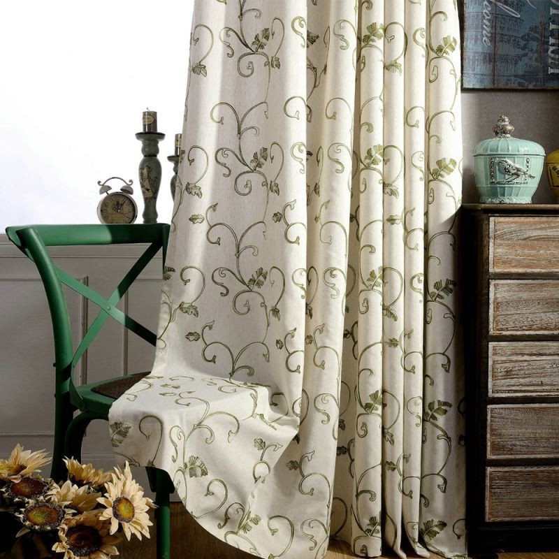 Japanese Style Curtain Made to Measure Curtain Minimalist Green Leaf Embroidered Living Room Bedroom