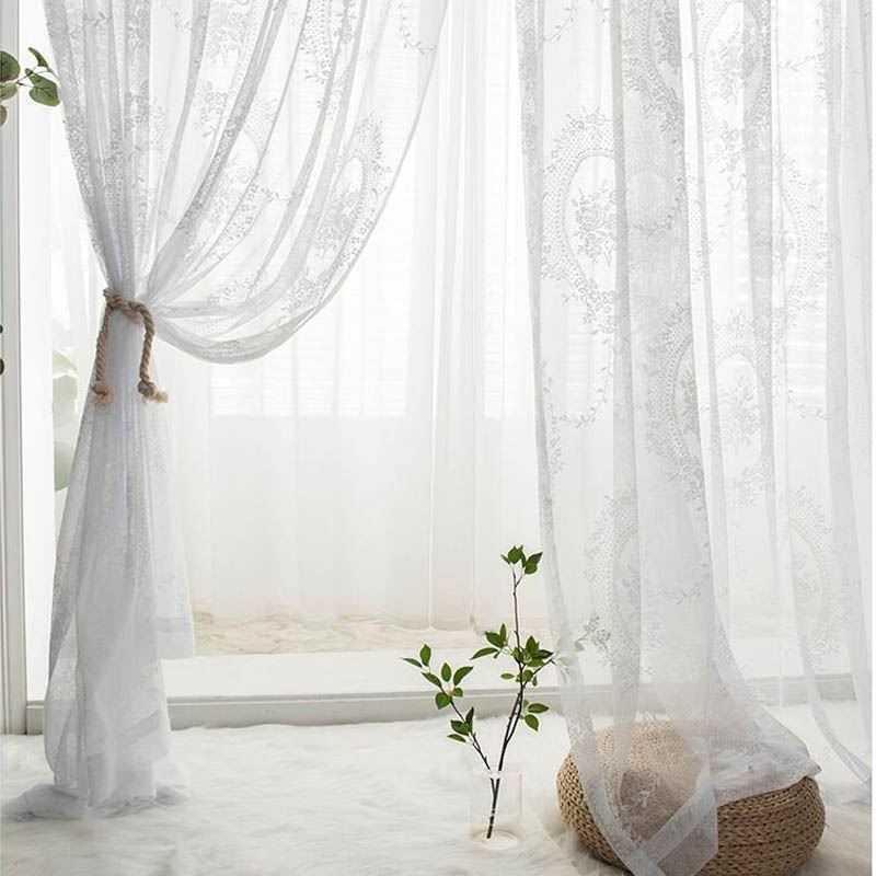 European Style Sheer Curtain Made to Measure Curtain Panel Lace Rose & Mirror Voile Balcony Bay Window One