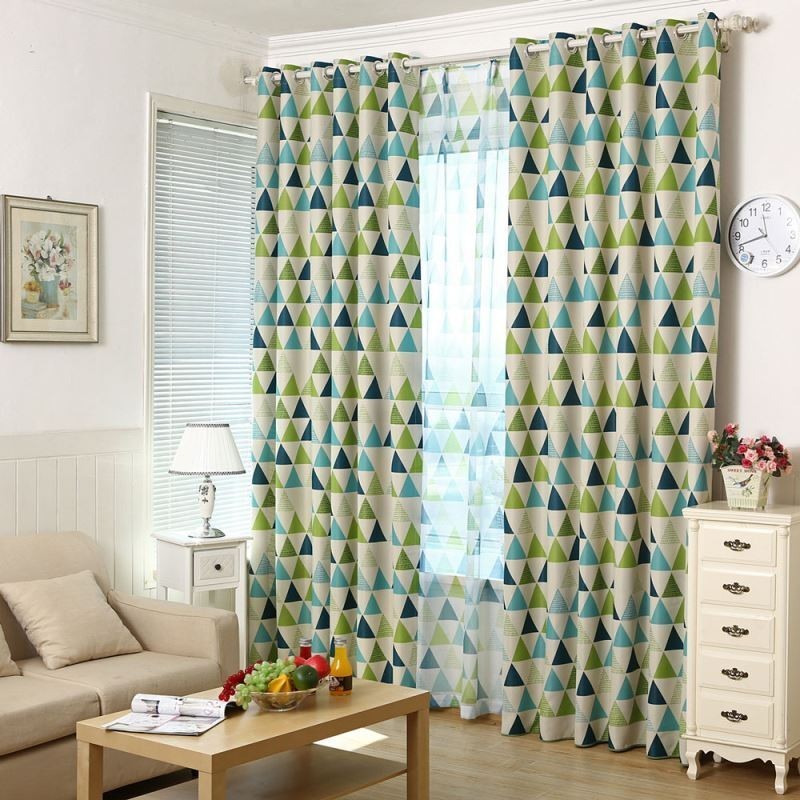 Nordic Geometry Curtain Made to Measure Curtain Green Triangle Living Room Bedroom Fabric