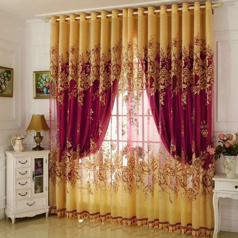 Luxurious Sheer Curtain Made to Measure Curtain Jacquard Yellow Peony Living Room Bedroom Window Treatment