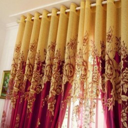 Luxurious Sheer Curtain Made to Measure Curtain Jacquard Yellow Peony Living Room Bedroom Window Treatment