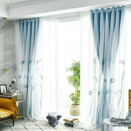 American Style Curtain Made to Measure Curtain Lotus Leaf Embroidery Blackout