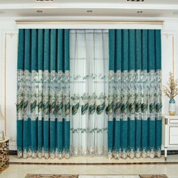 Semi Blackout Curtain Made to Measure Curtain Chinese Style Chenille Pipa Embroidery For Living Room Bedroom