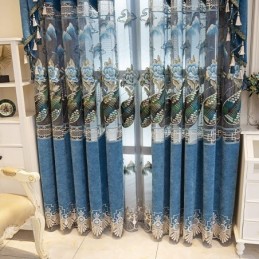 Semi Blackout Curtain Made to Measure Curtain Chinese Style Chenille Pipa Embroidery For Living Room Bedroom