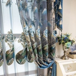 Semi Blackout Curtain Made to Measure Curtain Chinese Style Chenille Pipa Embroidery For Living Room Bedroom