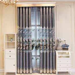 Semi Blackout Curtain Made to Measure Curtain Chinese Style Chenille Pipa Embroidery For Living Room Bedroom