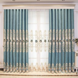 Semi Blackout Curtains European Floral Embroidery Chenille For Living Room Bedroom