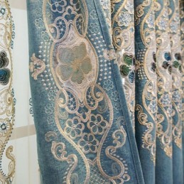 Semi Blackout Curtains European Floral Embroidery Chenille For Living Room Bedroom