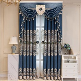 Semi Blackout Curtains European Floral Embroidery Chenille For Living Room Bedroom