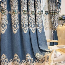 Semi Blackout Curtains European Floral Embroidery Chenille For Living Room Bedroom