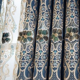 Semi Blackout Curtains European Floral Embroidery Chenille For Living Room Bedroom