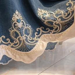 Semi Blackout Curtains European Floral Embroidery Chenille For Living Room Bedroom