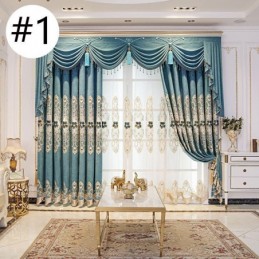 Semi Blackout Curtains European Floral Embroidery Chenille For Living Room Bedroom