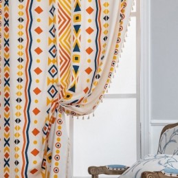 Nordic Style Linen Curtains Geometric Printed For Living Room Bedroom
