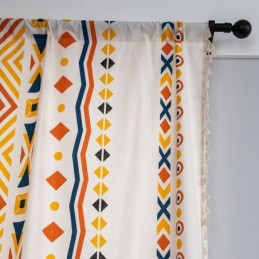 Nordic Style Linen Curtains Geometric Printed For Living Room Bedroom