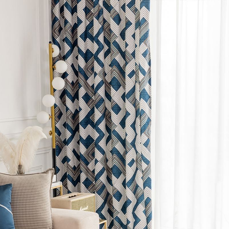 Chenille Curtains Geometric Printed Nordic Style Blackout