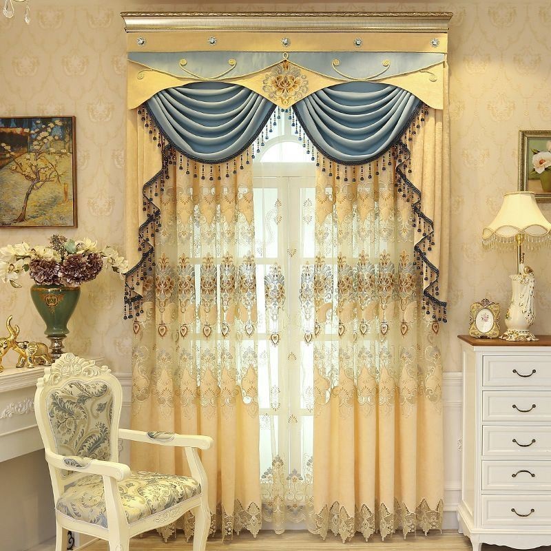 Semi Blackout Curtain Made to Measure Curtain European Flower Embroidery Imitation Cashmere For Living Room