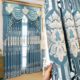 Chenille Semi Blackout Curtain Made to Measure Curtain European Flower Embroidery For Living Room Bedroom