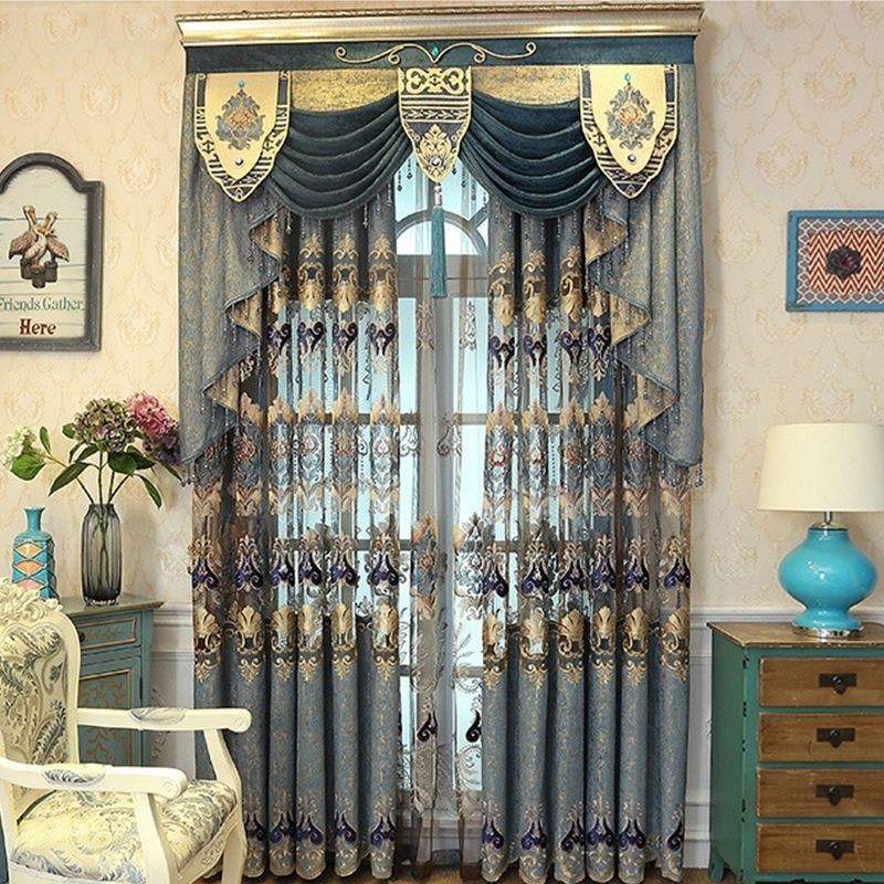 Chenille Semi Blackout Curtain Made to Measure Curtain European Flower Embroidery Living Room Bedroom