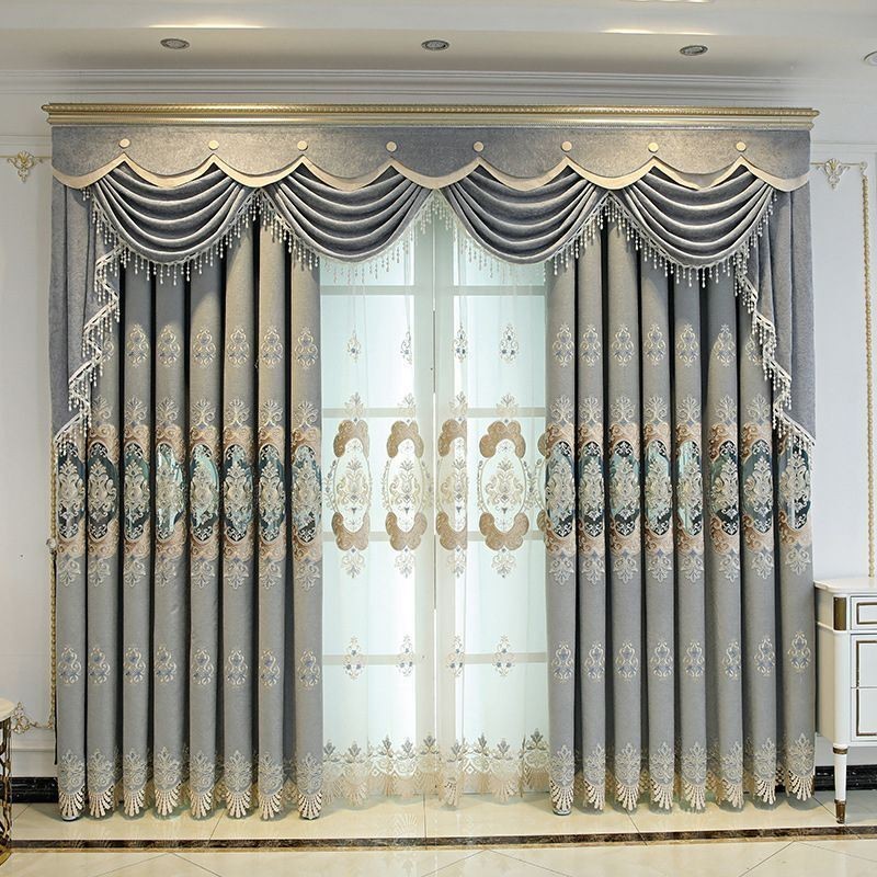 Chenille Semi Blackout Curtain Made to Measure Curtain European Flower Embroidery For Living Room Bedroom