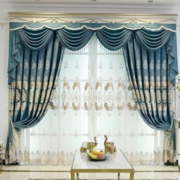 Chenille Semi Blackout Curtain Made to Measure Curtain European Flower Embroidery For Living Room Bedroom