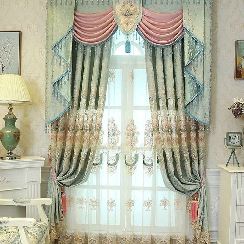 Chenille Semi Blackout Curtain Made to Measure Curtain European Flower Embroidery For Living Room Bedroom