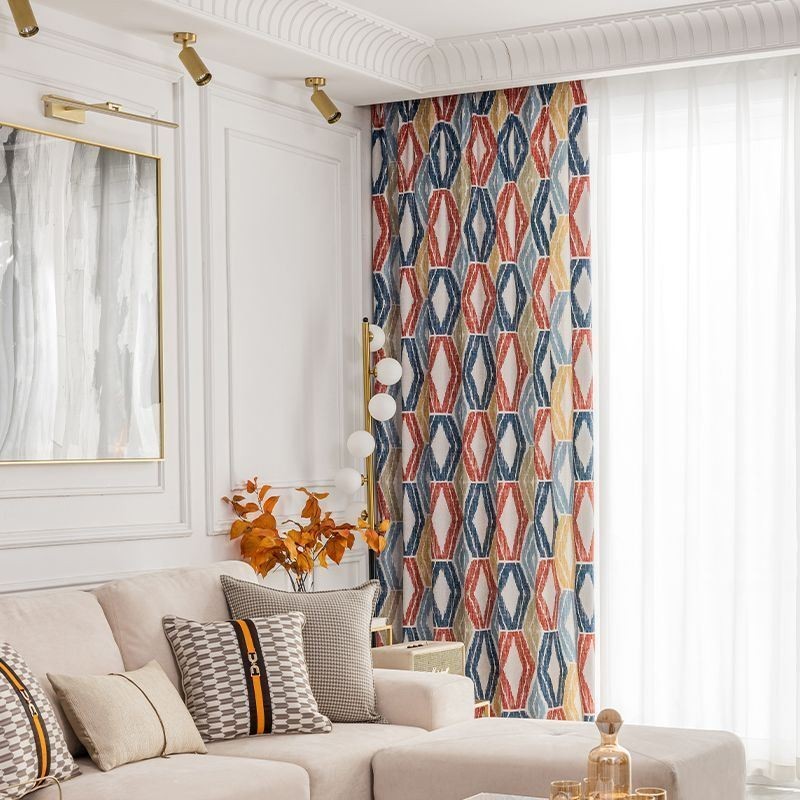 Chenille Curtain Made to Measure Curtain Rhombus Printed Nordic Style Blackout