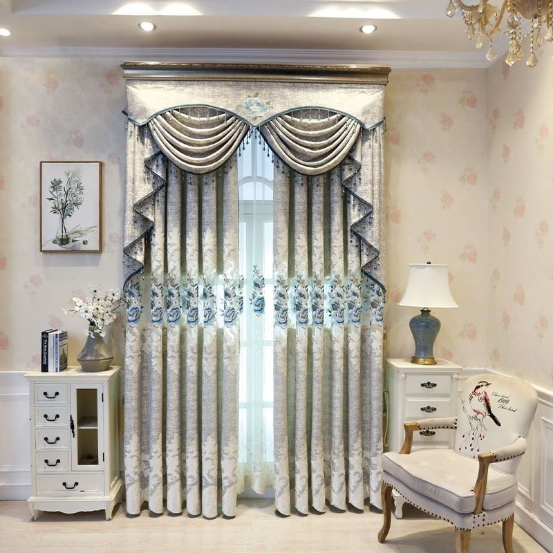 European Chenille Curtain Made to Measure Curtain Floral Embroidery For Living Room Bedroom