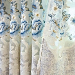 European Chenille Curtain Made to Measure Curtain Floral Embroidery For Living Room Bedroom